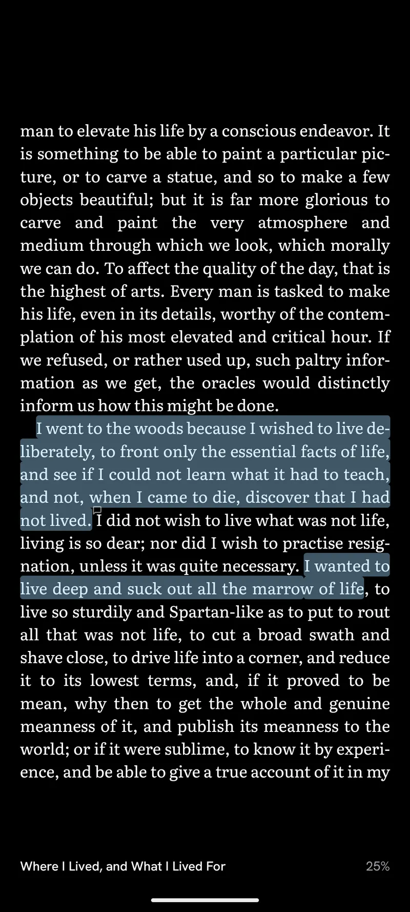 A highlighted passage in the reader