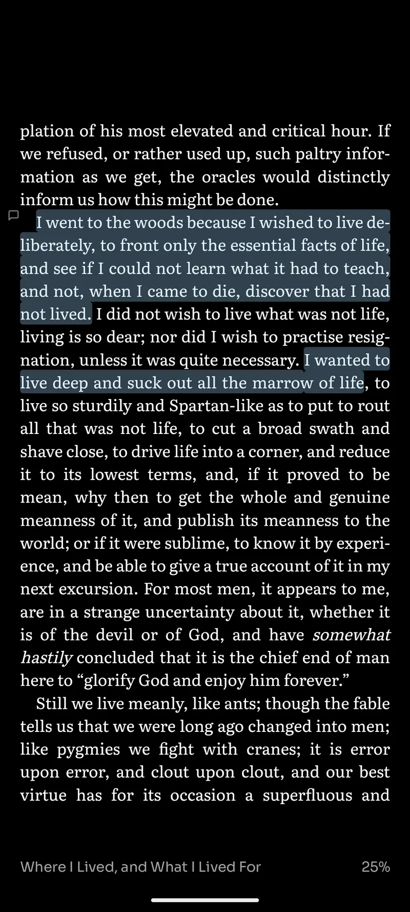 A highlighted passage in the reader