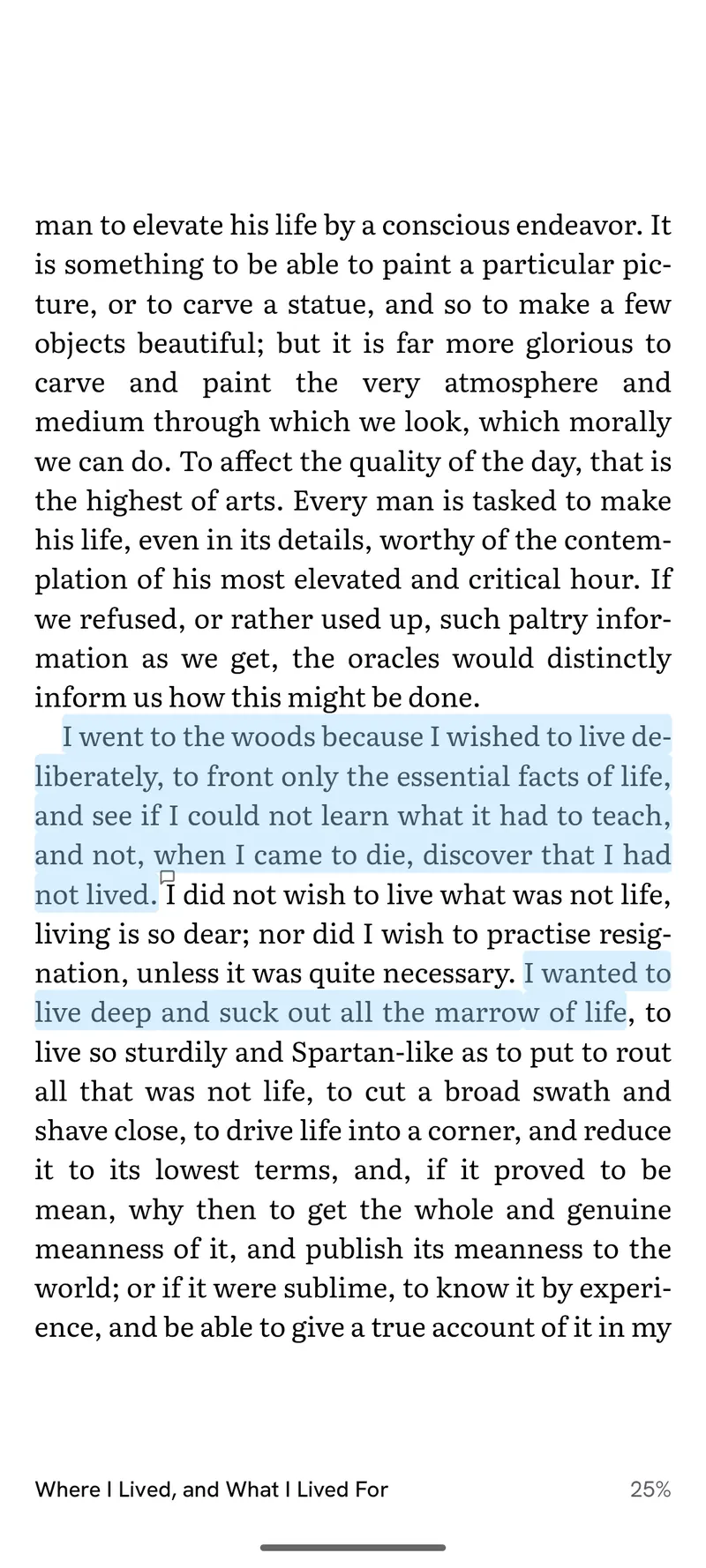 A highlighted passage in the reader