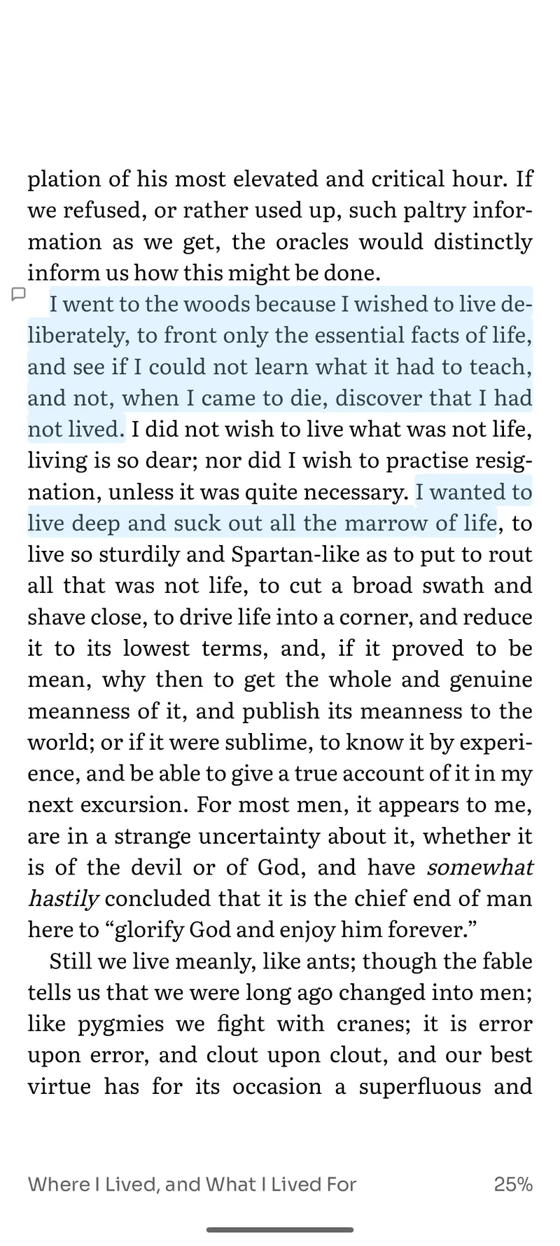 A highlighted passage in the reader