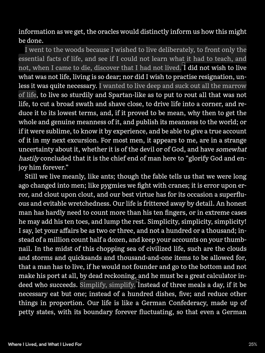 A highlighted passage in the reader