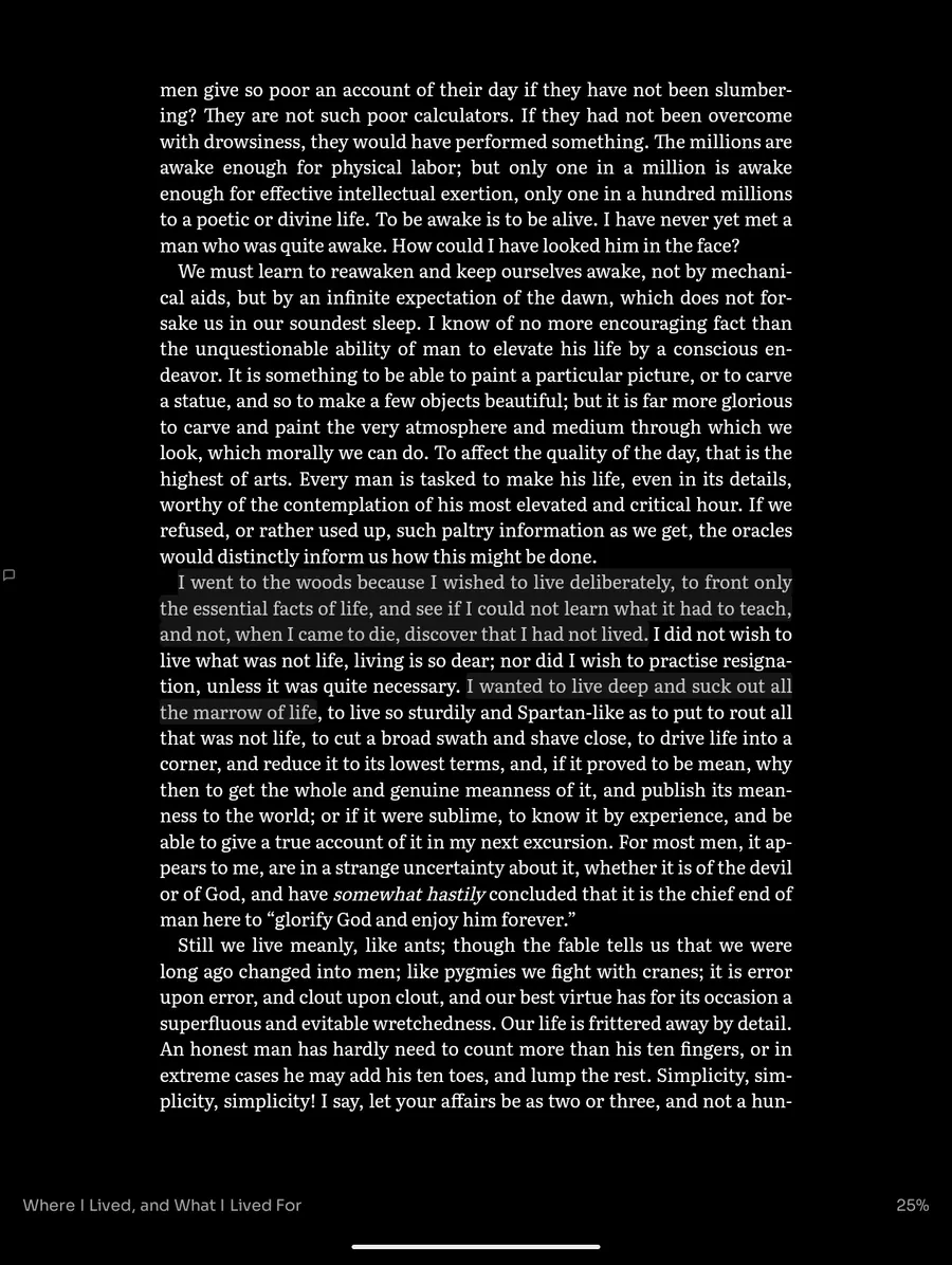 A highlighted passage in the reader