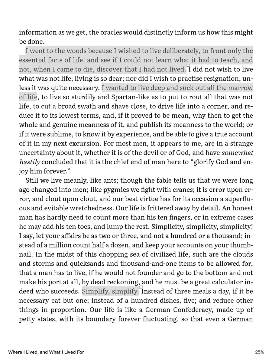 A highlighted passage in the reader