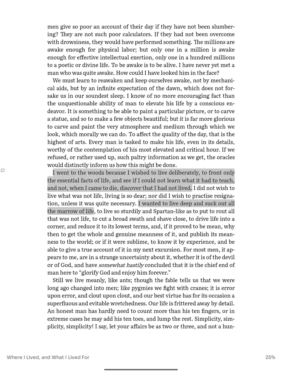 A highlighted passage in the reader