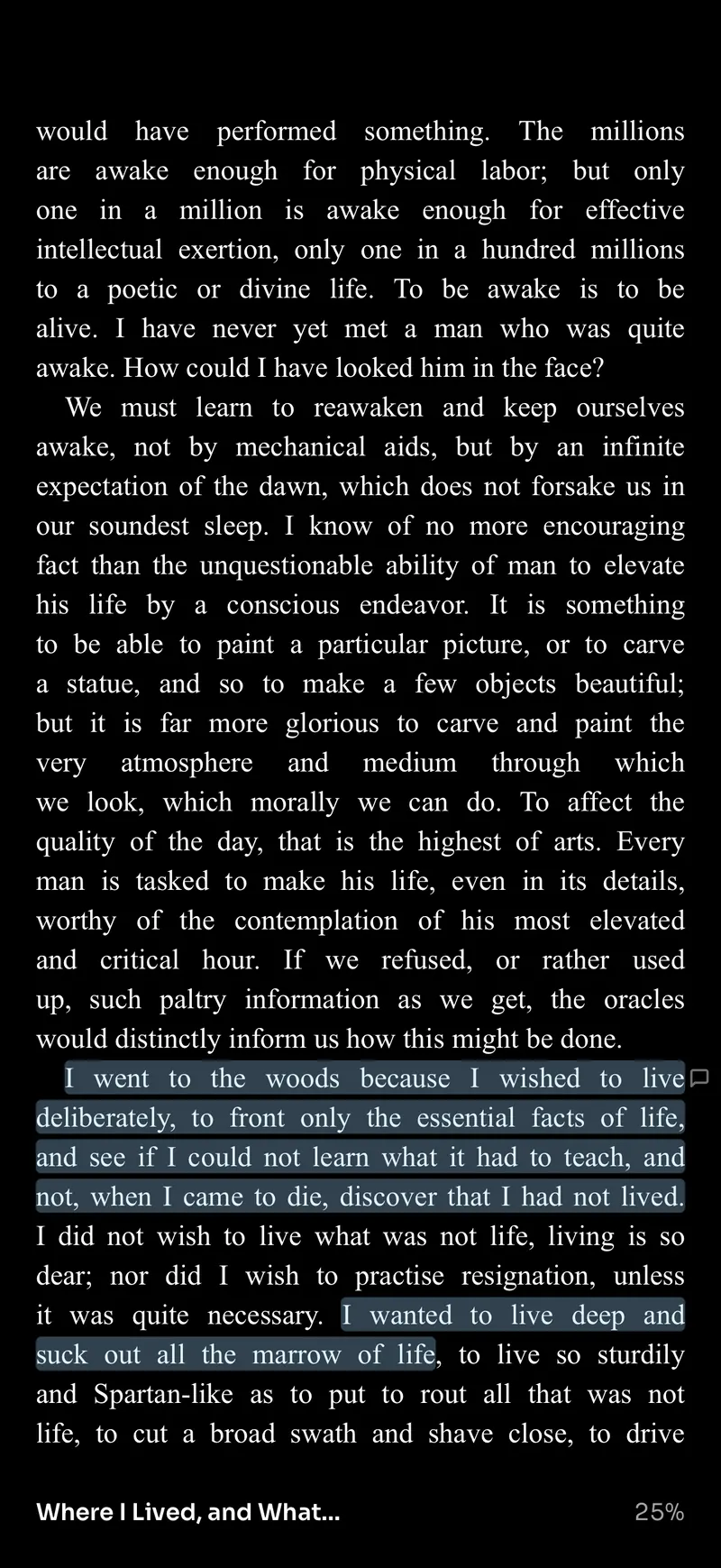 A highlighted passage in the reader