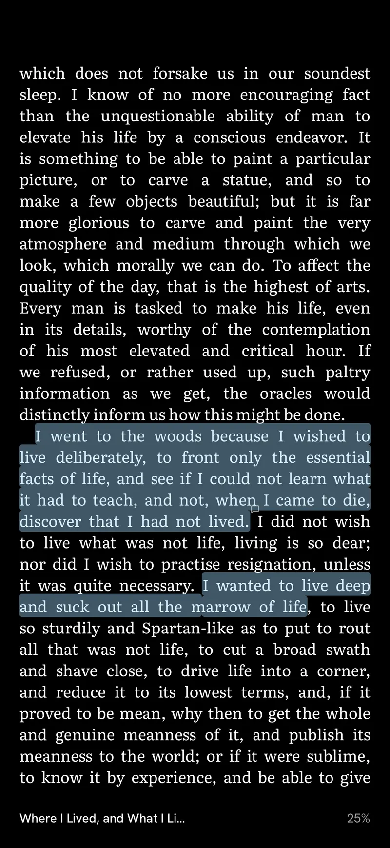 A highlighted passage in the reader