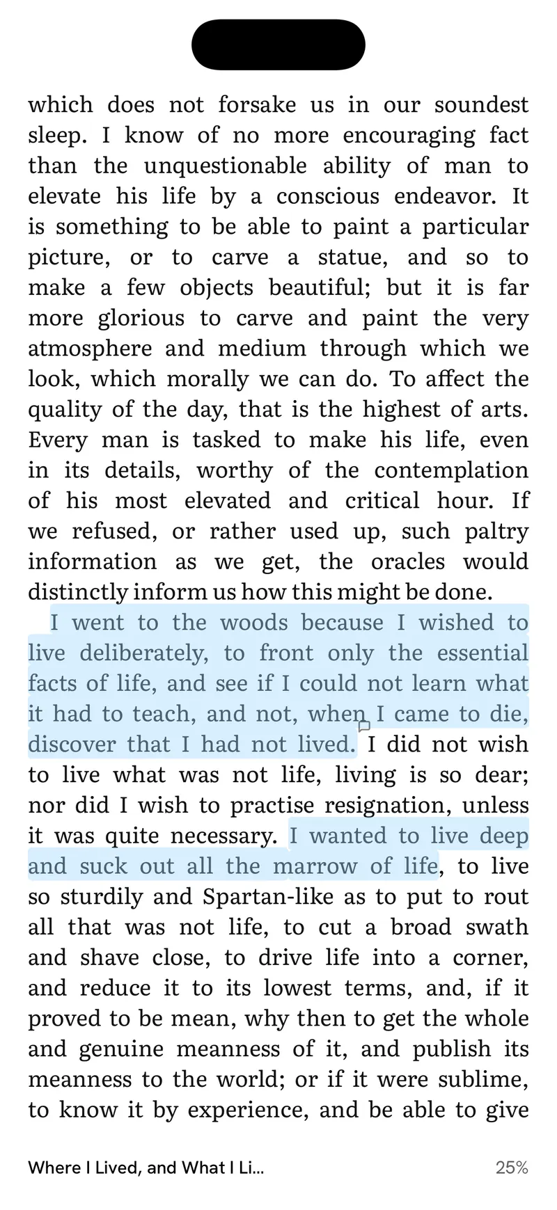 A highlighted passage in the reader